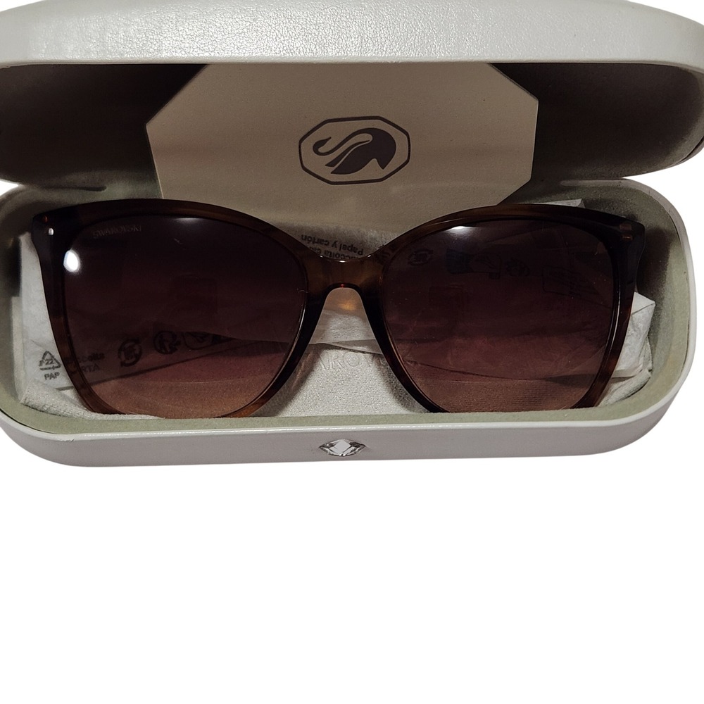 Swarovski Brown Tortoiseshell Cat Eye Sunglasses with Crystal Temples and Case